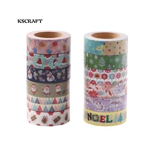 KSCRAFT 15mm*10m Adhesive Tape for Scrapbooking DIY Craft Sticky Deco Masking Japanese Paper Washi Tape Merry Christmas