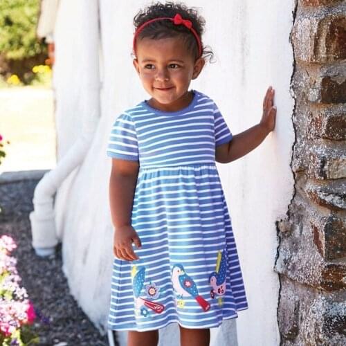 Summer Girls Stripe Dresses Princess Birds Embroidery Fashion Childrens Kids Fashion Dresses Girls Clothing
