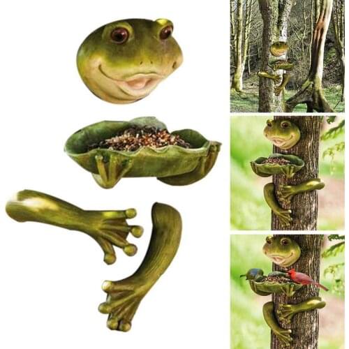 Cute Frog Birds Feeder Creative Resin Handicraft Animals Ornament for Outdoor Garden Courtyard Decoration Part Tree Decoration