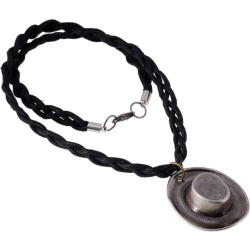 Fashion Vintage Punk Chain Necklace Hiphop Cowboy Hat Pendant Long Leather Metal Charms Cowgirl Choker Hippie Women Men Jewelry