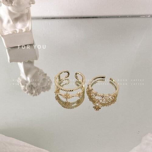 Fashion Design Double-Layer Cold Wind Super Fairy Niche Ring Open Ring Female Geometric Jewelry Party Wedding Ring