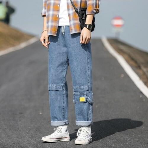 Mens Jeans Loose Straight Summer Thin Popular Logo Junior School Pants Mens Spring and Autumn Cotton Pants
