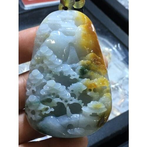 Natural Myanmar jade A HandCarved landscape jadeite jade emperor green jade pendant jade necklace pendants jewelry necklaces
