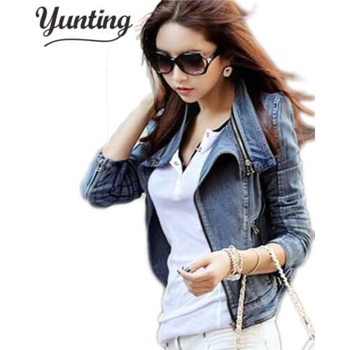 New fashion Star jeans women Punk spike studded shrug shoulder Denim cropped VINTAGE jacket coat Zipper Denim Coat