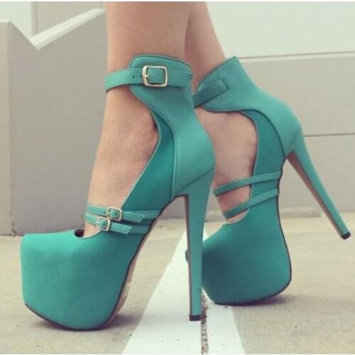 Drop Shipping Woman Cheap High Quality Solid White Blue Pink Buckle Strappy Stiletto Heels Platform Casual High Heel Pumps Shoes