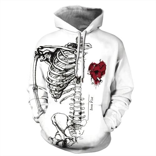 Fashion Unisex Skeleton Skull red heart Pullover Hoodies Sweatshirt Long Sleeve Hoodies Cosplay Costume 3D printed Hood Sweater
