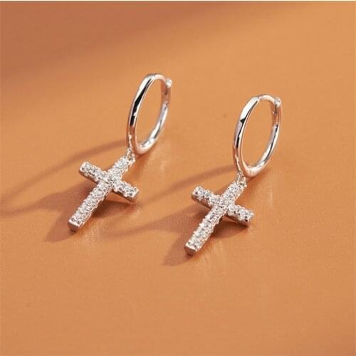 2021 New 925 Sterling Silver Crystal Cross Charm Stud Earring For Women Party Jewelry Pendientes Accessories eh1139