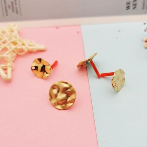 10pcs Gold Tone Round Charms Drop Earrings Ear Studs Connector Posts Pins Prevent Allergy Jewelry Handmade DIY Material Finding