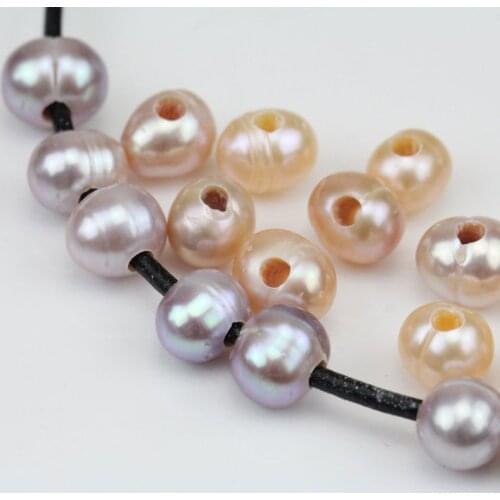 DIY Loose Pearl Jewelry,2mm Large Hole White Pink Lavender Freshwater Pearl Loose Beads,8mm Potato Near Round Big Hole Pearls