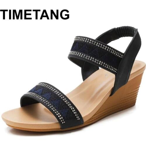 TIMETANGWomens summer new sandals womens large size spot wedge Elastic band European American open toe high heel womens shoes