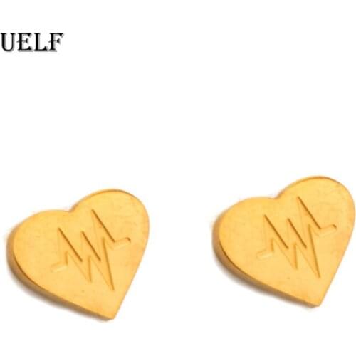 Uelf Fashion ECG Studs Stylish Stud Earrings Stainless Steel Heartbeat Earrings Women Doctor Minimalist Jewelry 2019