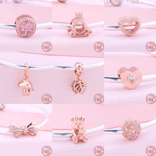 Fit Pandora Charms Silver 925 Beads Bracelet For Women New Original Silver Shiny Rose gold Rainbow Planet Snowflake Crown Bead