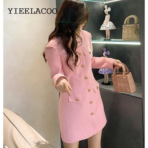 Pink Tweed Dress Women spring / autumn dress Small fragrant wind 2021 New Light Luxury Socialite Temperament Elegant Mini dress
