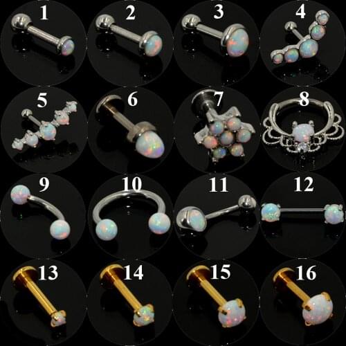 1Pc Opal Stone Ear Tragus Cartilage Labret Studs Nipple Barbell Nose Clicker Rings Eyebrow Piercing Belly Button Navel Jewelry