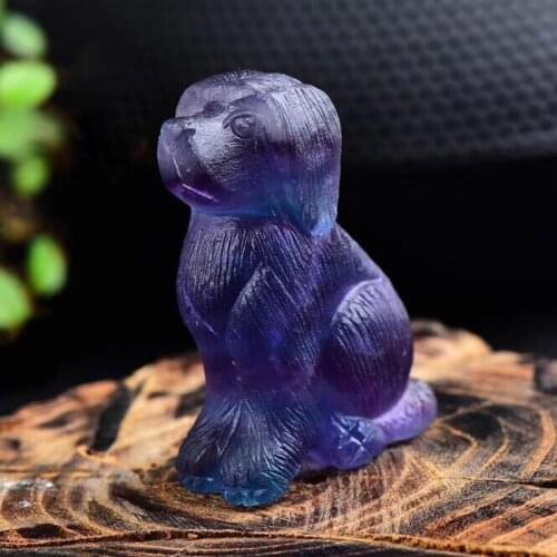 1pc Natural Rock crystal figurine hand carved fluorite stone Dog statue for gift home decoration