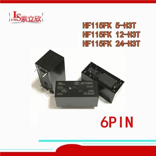 10PCS/lot 100%New Relay HF115FK 5-H3T 5VDC HF115FK 12-H3T 12VDC HF115FK 24-H3T 24VDC HF115FK 12 H3T 16A 250VAC 6PIN