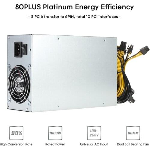 1800W Switching Server Power Supply 90% High Efficiency Professional Mining Machine Power Source for Ethereum Rig Mining