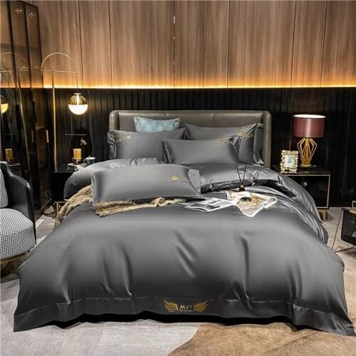 2021 Luxury Egypt Cotton Simple Solid Color Bedding Set Embroidery Duvet Cover Flat Sheet Pillowcases Twin Queen King 4Pcs