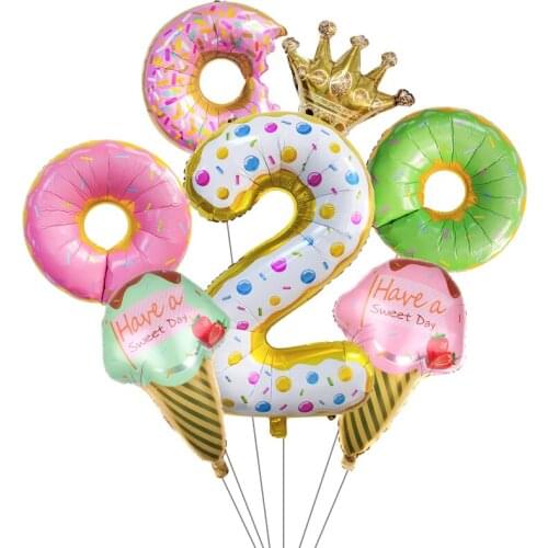 5Pcs/lot Donut Ice Cream Balloons Foil Colorful Dount Happy Birthday Party Balloon Baby Shower Kids Gift Globos Supplies