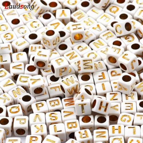 100/200/300/400/500Pcs White and Gold Mixed Letter Acrylic Beads 6mm Square Alphabet Beads For Jewelry Making Diy Bracelet