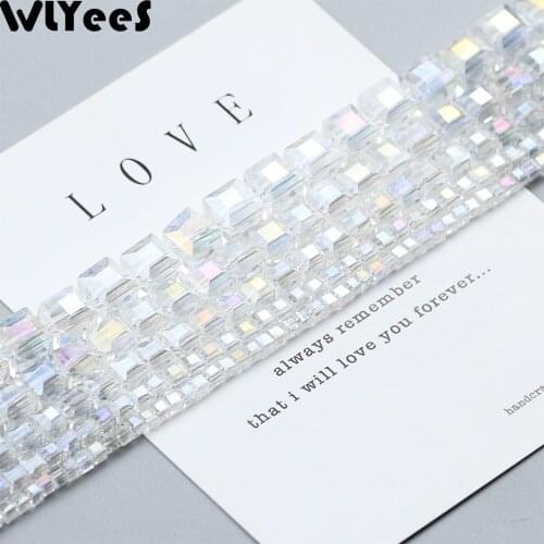 WLYeeS White AB Square bead 2 3 4 6 8 10mm Austria Crystal beads charm Glass Loose Bead for Jewelry Necklace Bracelet Making DIY