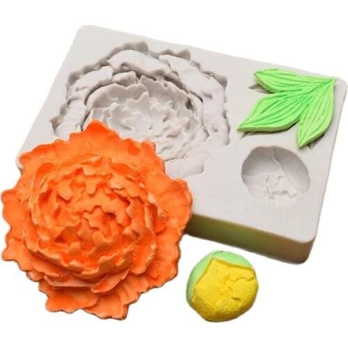 Large Peony with Bud and Leaf Fondant Candy Silicone Mold Sugarcraft, Cake Decoration, Cupcake Topper Peony Flower Fondant Mold