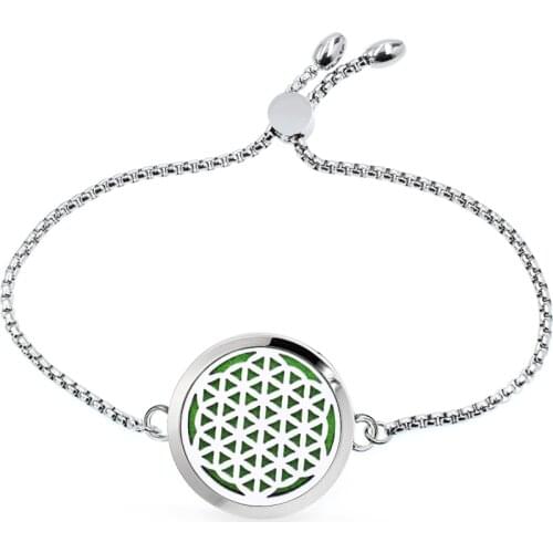 Flower of life 316L Stainless Steel 30mm Aromatherapy Bracelet Adjustable chain bracelet diffuser Locket