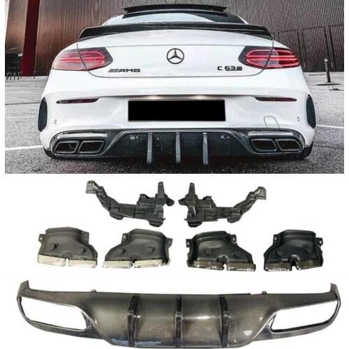 REAL CARBON FIBER REAR BUMPER TRUNK LIP SPOILER DIFFUSER Exhaust Tips For Mercedes Benz W205 Coupe AMG C63 C63s 2016-2022