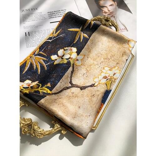 Dignified Elegant Oil Painting Series Silk Scarf Female Spring Autumn Thin Silk Scarf 90 Square Scarf Summer Sunscreen Shawl