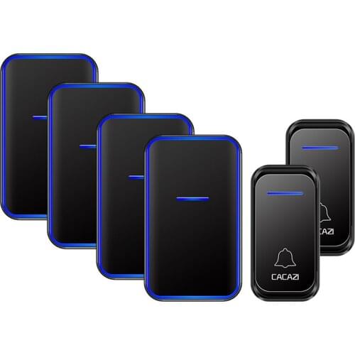 CACAZI Waterproof Wireless Doorbell 2 Button 4 Receivers 300M Remote Intelligent LED Night Light Home Door Bell Wireless Chimes