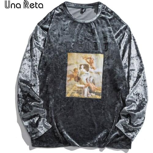 Una Reta Oversized T-shirt Autumn Spring Harajuku Print Long Sleeve Mans T Shirt Streetwear Plus Size Velvet T Shirt