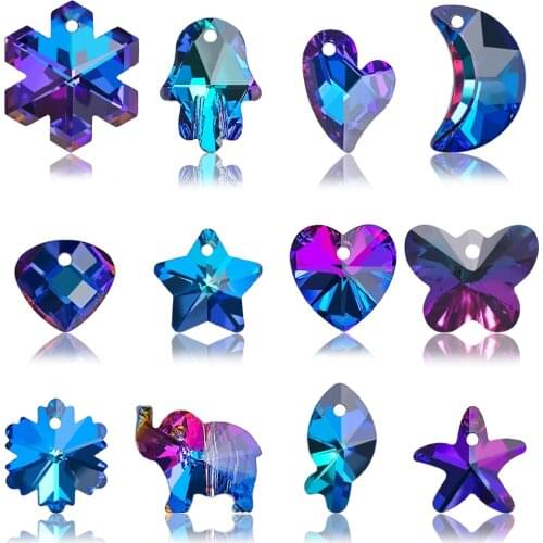 Crystal Heart Charms Pendant Blue Color 14mm Glass Beads for Jewelry Making Necklaces Earrings DIY Needlework Accessories 20pcs