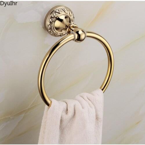 Towel ring round stainless steel towel hanging ring European style towel rack golden retro towel ring bathroom hardware pendant