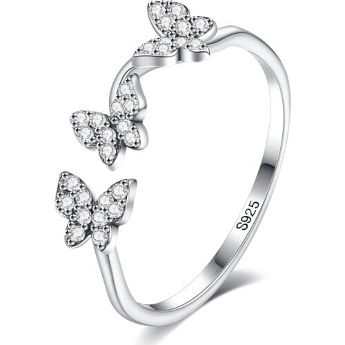 MIQIAO 925 Sterling Silver 3 Butterfly Full Luxury Crystal Zircon Vintage Rings for Women Wedding Couple Friends Gift Jewelry Bo