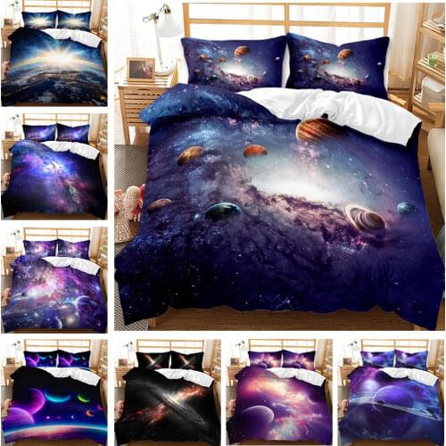 Starry Sky Series Space Bedding Comforter Cover Set Queen Galaxy Planet Printed Duvet Cover Soft Microfiber Decor Teens Kids Boy
