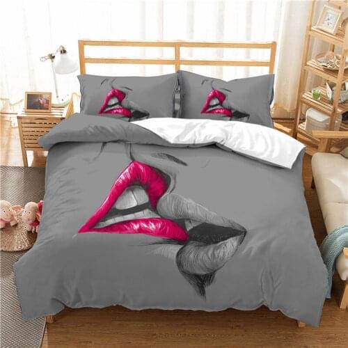 Bedding set kissing print pattern duvet cover pillowcase queen size home decorations Valentines Day 3 piece set Bedclothes