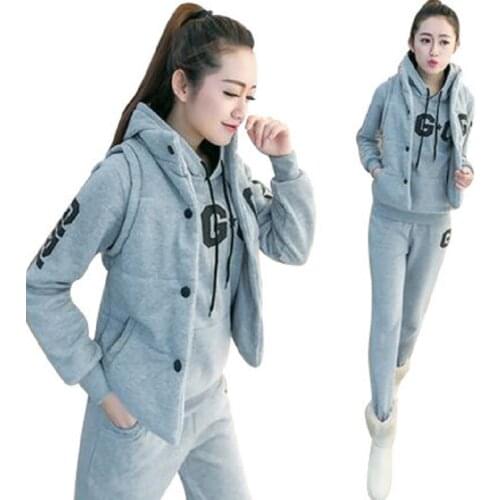 Autumn and winter new Fashion women suit womens tracksuits casual set with a hood fleece sweatshirt three pieces set