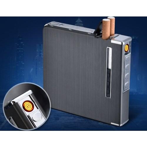 Creative Cigarette Case USB Charging Lighter Can Hold 20 Cigarettes, Metal Windproof Butane Lighters, Mens Smoking Gadget