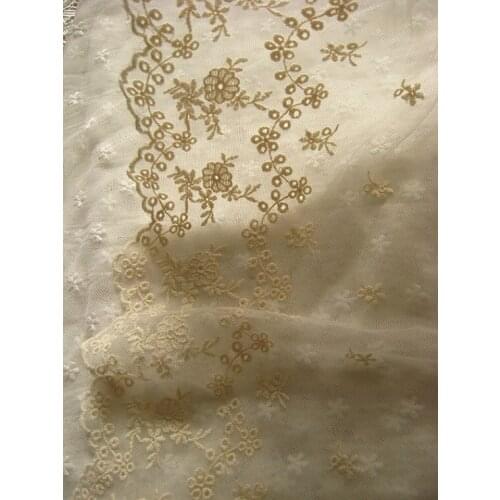 Cream cotton embroidered mesh lace trim by the yard, retro hollowed out floral lace trim, LT004EM home decoration accessories