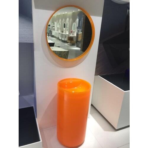 Round Orange Pedestal Washbasin Resin Acrylic Stone Cloakroom Freestanding Resin Mirror Vanity Sink W38235