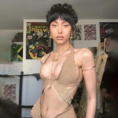 Summer Solid Color Knit Bandage Butterfly Crop Top Sexy Summer Tops Vintage Womens Lace Up Tank T Shirt Backless Short Clothes