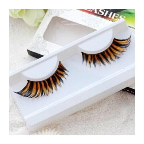 Fashion 1pairs/box Creative dyeing golden zebra pattern false eyelash eye tail elongated stiff stem stage Latin dance doll shape