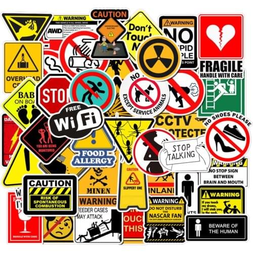 50 PCS Warning Stickers Danger Banning Signs Reminder Waterproof Notebook Decal Motorcycle Luggage Snowboard Laptop Stickers
