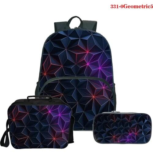 Neon Geometric 3D Printing Teenager Boys Girls School Backpack 3Set Fashion Child Pencil Bags Mochila Student Schoolbag Rucksack