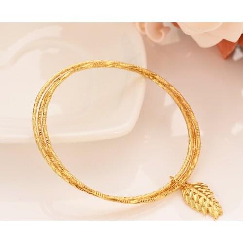New Arrival Gold color Luxury Brand Bangle african leaf pendant Women Bijoux Fashion Jewelry Charm Bracelets Bangles Set Pulser