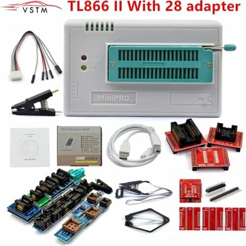 Original New TL866II Plus Universal Minipro Programmer+28 Adapters+Test Clip TL866 PIC Bios High speed Programmer