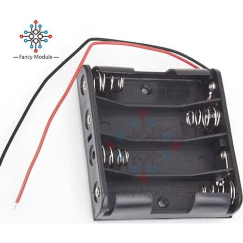 Battery Storage Case Plastic 4 x AA Box Holder Black With 6\" Wire Leads Wholesale