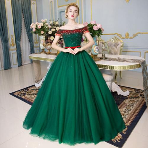 100%real green red beading crystal Medieval Renaissance gown Sissi princess dress Victorian /Marie/ Belle Ball cosplay dress
