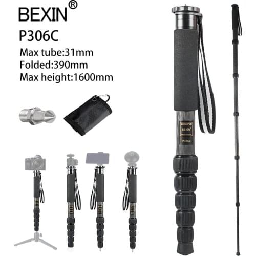 BEXIN P306C Professional Selfie Monopod Carbon Fiber Lightweight 5 Section Shrink Monopod for DSLR Camera Smartphone
