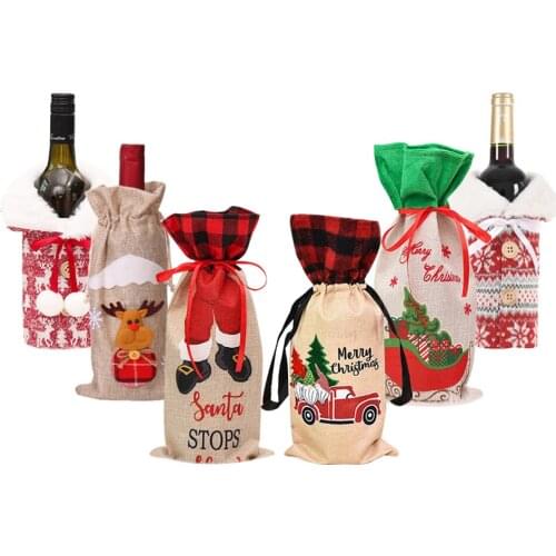 2022 New Year Gift Santa Claus Wine Bottle Dust Cover Xmas Noel Christmas Decorations for Home Navidad 2021 Dinner Table Decor